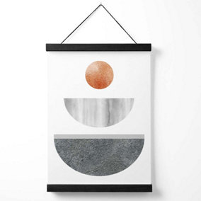 Grey and Copper Circles Mid Century Geometric Medium Poster with Black Hanger