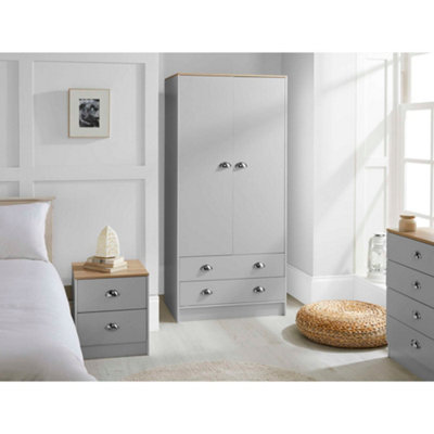 Grey and Oak Effect 2 Door 2 Drawer Bedroom Wardrobe | DIY at B&Q
