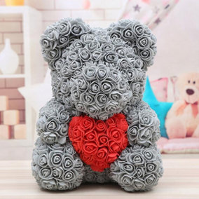 Grey and Red 40CM Artificial Rose Teddy Bear Festivals Gift with Box and LED Light