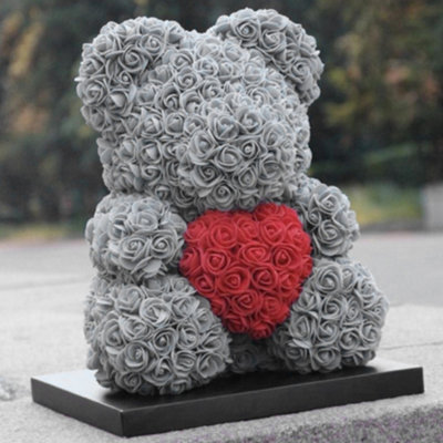 Grey and Red 40CM Artificial Rose Teddy Bear Festivals Gift with Box and LED Light