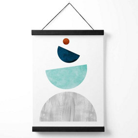Grey and Teal Circles Mid Century Geometric Medium Poster with Black Hanger