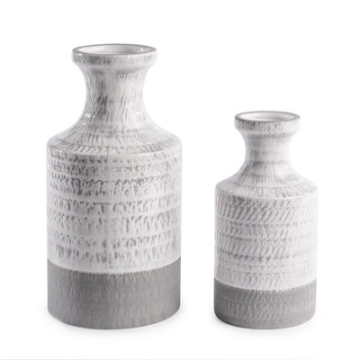 Grey and White Ceramic Vases - Set of 2 - M&W