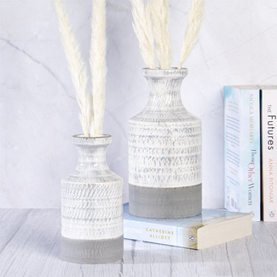 Grey and White Ceramic Vases - Set of 2 - M&W