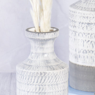 Grey and White Ceramic Vases - Set of 2 - M&W - 7