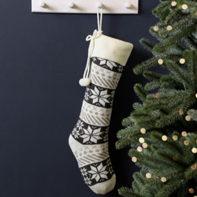 Grey and White Fair Isle Snowflake Xmas Gift Decoration Christmas Stocking