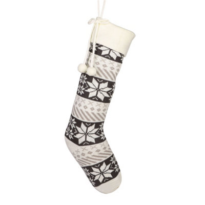 Grey and White Fair Isle Snowflake Xmas Gift Decoration Christmas Stocking
