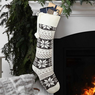 Grey and White Fair Isle Snowflake Xmas Gift Decoration Christmas Stocking - 3
