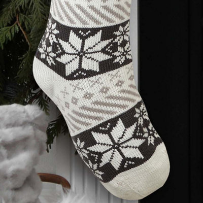 Grey and White Fair Isle Snowflake Xmas Gift Decoration Christmas Stocking - 4