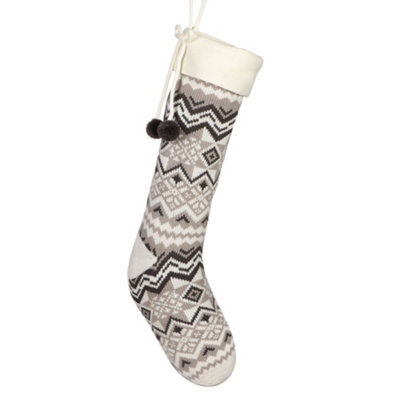 Grey and White Fair Isle Zig Zag Xmas Gift Decoration Christmas Stocking