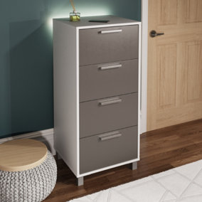 Grey and white SMART Tall chest of drawers with wireless phone charging and Alexa operated mood lighting