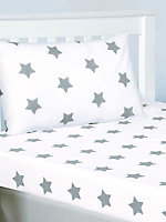 Grey and White Stars Double Fitted Sheet and Pillowcase Set