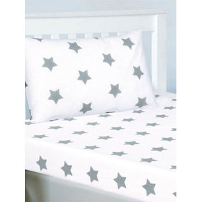 Grey and White Stars Double Fitted Sheet and Pillowcase Set
