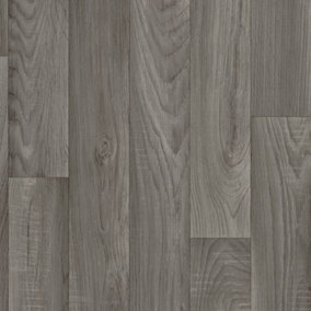 Grey Anti-Slip Wood Effect Vinyl Flooring For DiningRoom Hallways Conservatory And Kitchen Use-3m X 3m (9m²)