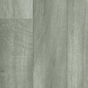 Grey Anti-Slip Wood Effect Vinyl Flooring For LivingRoom, Kitchen, 2mm Thick Textile Backing Vinyl Sheet -1m(3'3") X 2m(6'6")-2m²