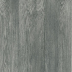 Grey Anti-Slip Wood Effect Vinyl Flooring For LivingRoom, Kitchen, 3.8mm Cushion Backed Vinyl Sheet -6m(19'8") X 3m(9'9")-18m²