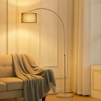 Grey Arched Height Adjustable Floor Lamp Marble Base with Shade 131 to 186CM