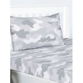 Grey Army Camouflage Double Fitted Sheet and Pillowcase Set