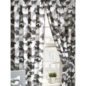Grey Army Camouflage Lined 54'' Curtains