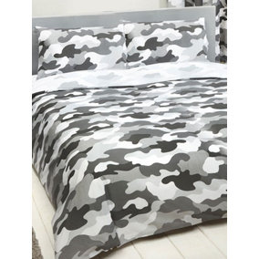 Grey Army Camouflage Reversible Double Duvet Cover and Pillowcase Set