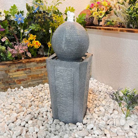 Grey Ball and Column Contemporary Solar Water Feature