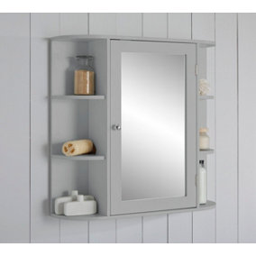 Grey Bathroom Mirrored Storage Cabinet with Shelving
