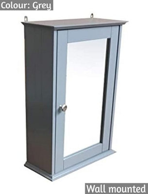 Grey Bathroom Single Door Mirror Cabinet Bathroom Wall Unit With Internal Shelf