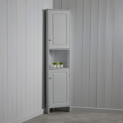 Grey Bathroom Tall Corner Storage Cabinet