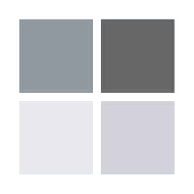 Colour swatch with four light grey tones, from soft silver to cool dove grey.