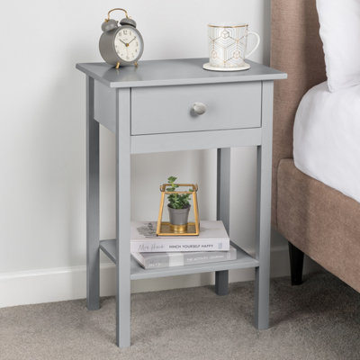 Grey Bedside Table Bedroom Nightstand With Drawer & Shelf