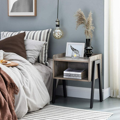 Grey Bedside Table with Storage