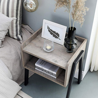 Grey Bedside Table with Storage