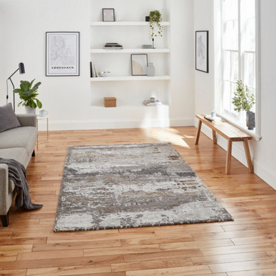 Grey Beige Abstract Modern Easy to clean Rug for Dining Room Bed Room and Living Room-160cm X 220cm