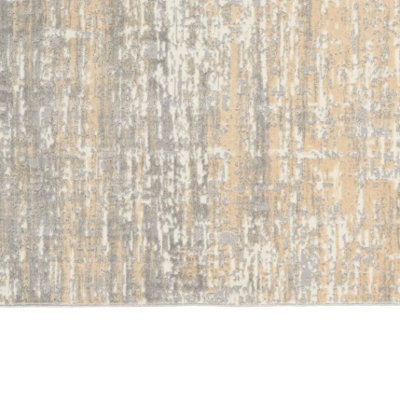 Grey Beige Abstract Modern Living Room Bedroom & Dining Room Rug-69 X 221cm (Runner)