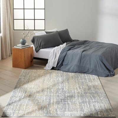 Grey Beige Abstract Modern Living Room Bedroom & Dining Room Rug-97cm X 152cm