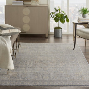 Grey Beige Bordered Floral Luxurious Modern Rug for Bedroom & Living Room-160cm X 236cm
