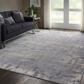 Grey Beige Modern Abstract Luxurious Rug For Dining Room Bedroom & Living Room-66 X 230cm (Runner)