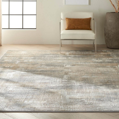 Grey Beige Modern Abstract Machine Made Rug for Living Room Bedroom and Dining Room-122cm X 183cm