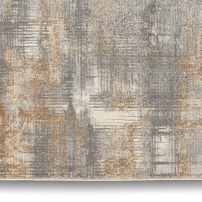 Grey Beige Modern Abstract Machine Made Rug for Living Room Bedroom and Dining Room-244cm X 305cm