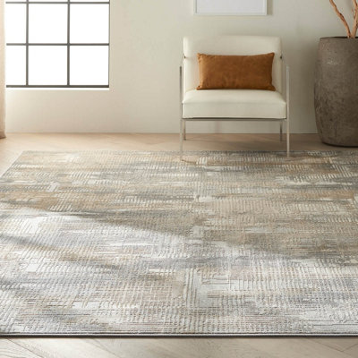 Grey Beige Modern Abstract Machine Made Rug for Living Room Bedroom and Dining Room-97cm X 152cm