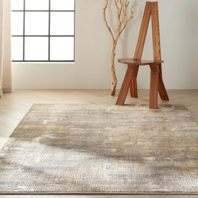 Grey Beige Modern Abstract Machine Made Rug for Living Room Bedroom and Dining Room-97cm X 152cm