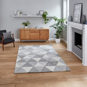 Grey Beige Modern Geometric Easy To Clean Rug For Dining Room-120cm X 170cm