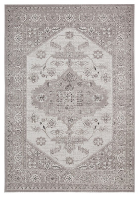 Grey Beige Outdoor Rug, Floral Stain-Resistant Rug, Traditional Outdoor Rug, Easy to Maintain Rug-120cm X 170cm