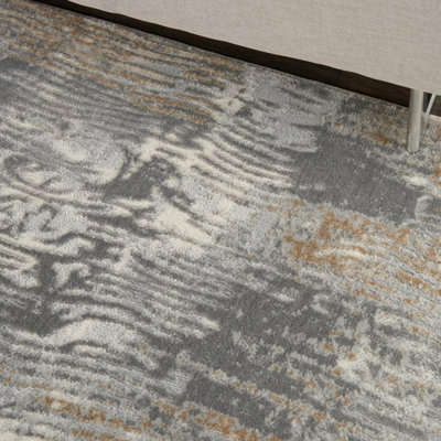 Grey Beige Rug, 8mm Thickness Anti-Shed Abstract Rug, Easy to Clean Modern Rug for Bedroom, & Dining Room-69 X 221cm (Runner)