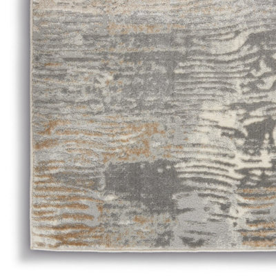 Grey Beige Rug, 8mm Thickness Anti-Shed Abstract Rug, Easy to Clean Modern Rug for Bedroom, & Dining Room-69 X 221cm (Runner)