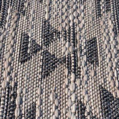 Grey Beige Textured Flatweave Diamond Aztec Indoor Outdoor Area Rug ...