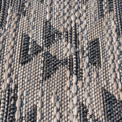 Grey Beige Textured Flatweave Diamond Aztec Indoor Outdoor Area Rug 160x230cm