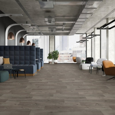 Grey Beige Wood Effect Vinyl Flooring, Anti-Slip Contract Commercial Vinyl Flooring with 3.5mm Thickness-2m(6'6") X 4m(13'1")-8m²