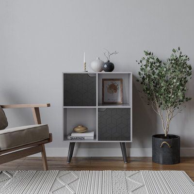 Grey, Black, Black - 4-Cube Storage Unit with 2 Geo Doors and Legs