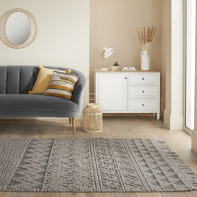 Grey Black Geometric Kilim Luxurious Modern Wool Moroccan Wool Hand Made Rug For Dining Room Bedroom & Living Room-160cm X 220cm