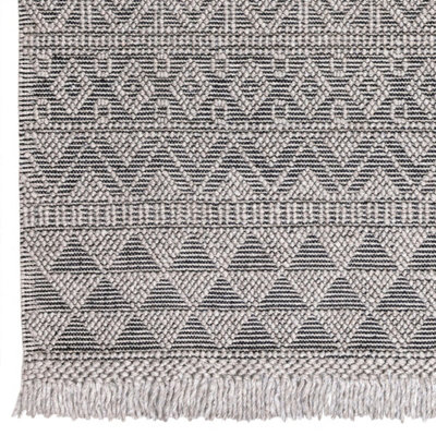 Grey Black Geometric Kilim Luxurious Modern Wool Moroccan Wool Hand Made Rug For Dining Room Bedroom & Living Room-200cm X 280cm